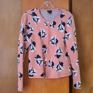 Womens Ann Taylor Factory Full Zip Sweater Medium Floral Casual Chic Feminine